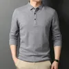 Mens Polo Shirts Casual Business Solid Color Polo Shirts Cotton Mens Long Sleeve T Shirt For Men Widn Down Polo Mens Clothing 240311