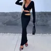 Abiti da lavoro Wefads Set a due pezzi Donna Sexy solido scollo a V manica lunga intrecciata con lacci a vita alta Top scava fuori set di gonne skinny irregolari