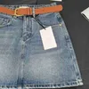 Designer-Jeans-Kurzrock in A-Linie mit Gürtel für Damen im Sommer, schmal geschnitten, hoch tailliert, Gesäßrock SS7Y