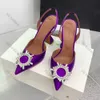 Amina Muaddi Dress Shoes Sandalen Satin Pointed Slingbacks Bowtie Pumps Sunflower High Heeled Shoe 10 cm Dames Luxe designer feest trouwschoenen