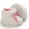 Boots 0-1Y Born Baby Toddler Winter Warm Shoes Fashion White Fur Soft Snow Bowknot Bottom Cotton Plus Velvet