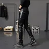 Pantalon en cuir à rivets persalisé pour hommes Chic coréen Slim Fit épais Leggings jeunesse couleur unie noir pantalon slim 12A5007 A3vB #