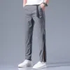 Gratis fartyg 2023 herrar Summer New Straight Leg Casual Pants Mid Rise Zipper Split Thin Fi C7pm#