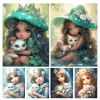 Stitch Girl and Cute Little Cat Full Diamond Painting Nowa kolekcja 5D Diamond Haft haftowa kreskówka Cross Stitch Mosaic Decor Home