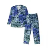 Blauer abstrakter Druck-Pyjama für Herren, digitale Kunst, romantische Heim-Nachtwäsche, Herbst, 2-teilig, Retro, übergroß, benutzerdefinierte Pyjama-Sets y5gi #