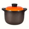 1PC, casserole en céramique de 3,5 L avec couvercle orange résistant à la chaleur - ragoût de ragoût et ustensiles de cuisine pour la cuisine