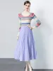Work Dresses Spring Fall Elegant 2 Piece Set Women Casual Long Sleeve Hit Color Striped Knit Tshirt Chiffon Pleated Midi Skirt Suits D Ot9As