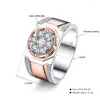 Avec pierres latérales ROMAD 2 pièces/ensemble luxe grand cristal Bague hommes or Rose CZ pierre anneaux de mariage fête fiançailles mâle bijoux Bague R4