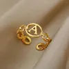 Cluster anéis letra inicial A-Z ajustável para mulheres aberto anel de aço inoxidável casal casamento jóias presente atacado