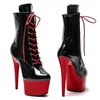 Sapatos de dança femininos 17cm/7 polegadas pu plataforma revestida superior sexy salto alto botas tornozelo pólo 012