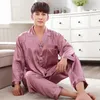 Viola Mens Nightwear 2pc Camicia Pantaloni Sleep Pigiama Set Sleepwear Primavera Autunno Ray Camicia da notte in seta Vestaglia Abbigliamento Taglia L - XXXL i9gh #