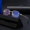 Lunettes de soleil rétro sans cadre en grain de bois pour hommes et femmes, tendance, bord coupé en diamant, anti-lumière bleue, monture d'affaires littéraire