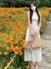 Casual Dresses Women Korean Hepburn Style Sweet All-Match Hipster Temperament Mid-Calf High Street Holiday Fashion Backless Summer