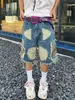 embroidered tassel high street denim men's street hip-hop trendy brand ripped pants European and American fi shorts H7QA#