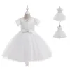 Pretty White Pasps w V-Neck Girl's Controsels Sukienki Flower Girl Dresses Girl's Birth/Party Sukienki Dziewczyny Codzienne spódnice dla dzieci SZ 2-10 D326181