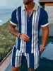 Tute da uomo Nuovo set da vacanza sportiva estiva da uomo per il tempo libero abbigliamento da spiaggia 3D patchwork scozzese corto a maniche lunghe POLO + pantaloncini set da 2 pezzi T240326