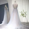 ドバイイブニングビーズシャロンは、ケープスリーブとの女性の結婚式のためのシアドレスを言ったアラビア語の長いフォーマルパーティードレスSS074 MAL