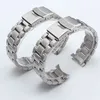 Silver Stainless Steel Watchbands Bracelet 18mm 20mm 22mm Solid Metal Watch Band Men Strap Accessories233Q