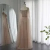 Dubai Champagne Dresses Said Sharon Evening 2024 Celebrity Beaded Tassel High Slit Arabic Women Wedding Party Dress SS376