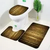 Ensemble de tapis de salle de bain en bambou, panneaux de bambou rustiques naturels marron, paillasson en flanelle, tapis de bain, siège de toilette, couverture de salle de bain, décoration de bain