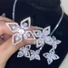 Luxury Wedding Bridal smycken sätter vita guldpläterade bling kubiska zirkon CZ Flower Pendant Halsbandörhängen Ring Set For Girls Women Gift