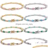 Charm Bracelets Eyika Oval Shape Pink Purple Blue Green Color Zircon Tennis Bracelet Gold Plated Colorf Girls Women Wedding Party Dr Dhvo5