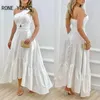 Femmes solide élégant une épaule à volants ourlet évider fermeture éclair Sexy Maxi robes blanches 240320