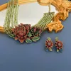 Kedjor Vintage Accessories Western Heavy Industry Multi-Layer Rose Luxurious Diamond Studded Necklace Earrings Set