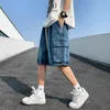 Koreaanse Zomer mannen Wijde Pijpen Denim Shorts Nieuwe Fi Elastische Taille Pocket Baggy Jeans Shorts Cott Broek Mannen merk Kleding c9wi #