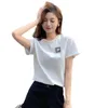 Femmes O-Neck Chaîne à manches courtes Patchwork Logo appliquée Fashion Casual Desinger T-shirt SML