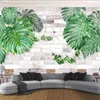 Wallpapers Wellyu Customized Large Murals Fashion Home Decoration Nordic Watercolor Hand-painted Green Leaves Brick Wall Background