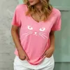 Regatas femininas camis novo verão feminino camiseta de manga curta topo gato gráfico com decote em v extra grande roupas menina roupas de rua das mulheres camiseta 2023 24326