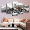 Toile de peinture de moto Vintage à 5 panneaux, affiches et imprimés de voiture à moteur rouge rétro pour décor mural de chambre de garçons, noir et blanc