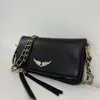 ZV Golden Winged Womens Bag Chain Single Shoulder Crossbody Bag Handhållen Bag Letter Kuvert Högkvalitativ lammskinn broderad stil