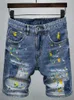 Été Fi Hommes Jeans Haute Qualité Rétro Bleu Élastique Stretch Ripped Jeans Courts Peint Designer Hip Hop Denim Shorts Hommes o1hN #