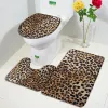 Paspaslar kahverengi leopar baskı banyo mat seti moda vahşi hayvan kürk modern banyo dekoru kaymaz halı tuvalet kapak kapağı ev halı