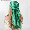 Scarves Solid Silk Scarf Womens Satin Hair/Head Scarf Black and White Army Green Brown Khaki Square 90 * 90cm Foulard Womens Head Scarf Q240326