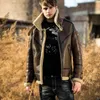 Mens Winter Military Aviator Naturel Shearling Pardessus Doublure De Fourrure Épaisse Manteaux De Laine Véritable Veste En Cuir Plus La Taille 5XL c7wo #