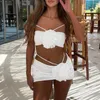 Kvinnors badkläder 3st/set sexig kvinnor bikini set sommar fast färg halter bandeau bh hög midja trosor 3d blommor dekor täcker kjol