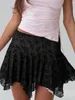 Jupes irrégulière ourlet dentelle pour femmes été rétro Vintage noir mini jupe femme printemps décontracté court streetwear