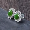 Boucles d'oreilles en Jade naturel chinois vert sculpté à la main, bijoux Boutique de mode, cadeaux pour hommes et femmes