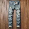 Retro Trendy Men's Blue Jeans Distred Desgastado Reta Lg Calças Masculino Casual Confortável Cott Rasgado Regular Denim Calças w1oa #
