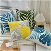 Cushion/Decorative Pillow Embroidery Throw Ers 18X18 Inch Home Decor Tropical Leaf Palm Pattern Er For Couch 100% Cotton Canvas Cush Dhb4V