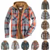 men's Quilted Lined Butt Down Plaid Shirt Add Veet To Keep Warm Jacket With Hood e0PG#