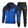 Men's Tracksuits New Mens Personality Set Spring and Autumn Outdoor Sports Casual Double Zipper Jacket Spliced Slim Fit Couple Jogging Hoodie T240326