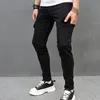 2024 NYA SVART SLIM MÄNS STREKT JEANS Lastbyxor Fi Hip Hop Streetwear Man Work Wear Pocket Denim Trousers 54FU#