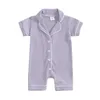 Infantile bébé garçons filles combinaisons d'été salon porter à manches courtes col à revers boutonné barboteuses texturées pyjamas pour tout-petits 240325