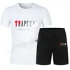 Fatos de treino masculino trapstar impresso duas peças marca manga curta camiseta shorts conjunto esportivo casual