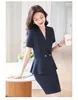 Vestido de dos piezas 2024 Summer Ladies Blazer Mujeres Trajes de negocios Falda y chaqueta Conjuntos Trabajo Oficina Uniforme Estilo Manga corta