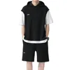 Men's Tracksuits Casual Two-piece Outfit Set Sport With Hooded Drawstring Top Elastic Waist Shorts Waffle For Active